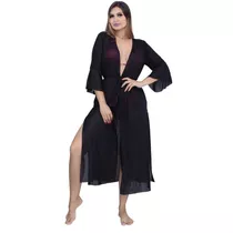 Saída De Praia Longa Vestido Cangas Manga Kimono Luxo Pareô