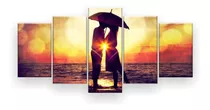 Quadro Decorativo Mosaico 5 Peças Casal Guarda Chuva Céu 3