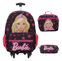 Kit Mochila Escolar Menina Rodinhas Passeio Barbie Tam G