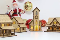 Vila De Natal Mdf Cru5 Casinhas 1 Igreja 1 Moinho Com Ilumin