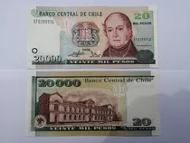 Billete De 20.000 Pesos Papel Algodón, Año 2008 Unc