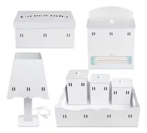 Kit Higiene Bebe Madeira Passa Fita Cor Branco Com 7 Peças