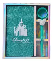 Cuaderno Disney 100 Años 80 Hjs + Lapicera Y Regla Mooving Color Celeste Glitter
