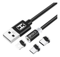 Cabo Magnetic 3 Em 1 Micro-usb V8, Type-c, Lightning 1 Preto