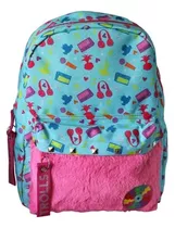 Bolso Mochila Trolls World Tour Escolar Kids Suave Color Celeste