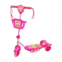 Patinete Musical Infantil Com Cesta Luzes Led E Som Rosa