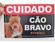 2 Placas Advertência Aviso Cuidado Cão Bravo Pitbull 30x20cm