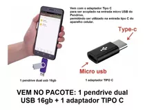 Pen Drive 16gb Dual Usb, P/ Celulares C/ Otg +adapt. Tipo C