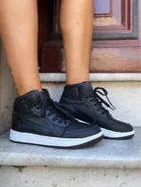 Zapatillas Sneakers Botitas Negras Unisex De Cuero Pu Nuevas