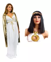 Disfraz Mujer Cleopatra Peluca + Vincha + Capa Dorada 