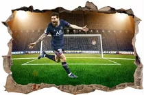 Vinilos Efecto 3d Pared Rota Messi Psg - 1.50mx 1m