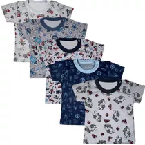 Kit 5 Pçs Camiseta Infantil Bichos Bebe 100% Algodão Menino