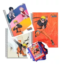 Kit3 Naruto Caderno Universitário Espiral Capa Dura 1 M+card