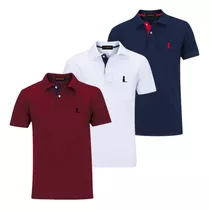 Kit 3 Camisas Gola Polo Bordada Original Camisetas Blusas 