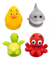 Kit 4 Brinquedos Banho Alegre Diversão Animais Marinhos