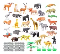 Kit 54 Miniaturas Da Selva Fazenda Animais Selvagem + Cerca