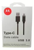 Cable Tipo C Motorola Carga Rápida 3.0 G 9 G 9 Play G 9 Plus Color Negro