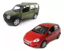 2 Miniaturas Metal Carros Do Brasil-fiat-punto+doblo - 11 Cm Cor Vermelho E Verde