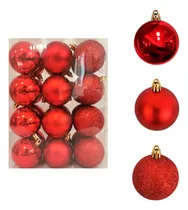 Adornos Navidad 24pz Decoracion Esferas Navideñas 4cm Arbol Color Rojo Liso