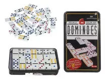 Jogo Domino Profissional Estojo Em Lata 28 Peças Coloridas