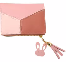 Billetera Cartera Monedero Mujer Dama Elegante Compacta Color Rosa Diseño De La Tela Liso