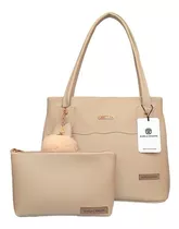 Bolso Dama Carteras Mujer Tote Karla Chacon + Accesorio Color Beige