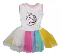 Vestido Disfraz Unicornio Pastel Tutu Manga Corta