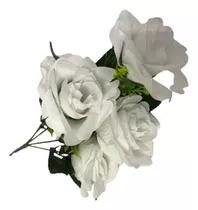 Ramo Rosas Blancas Flores Artificiales X 5 Pimpollos Deco