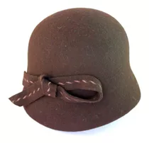 Sombrero Cloche Chocolate Moño Pura Lana Premium Importados