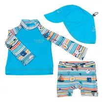 Remera Proteccion Uv Bebe+ Boxer + Gorra Cubre Nuca Ballena