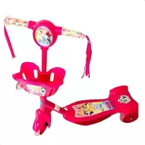 Patinete Musical Frozen Três Rodas Infantil Crianças 5 Anos Cor Rosa Princesas - Rosa