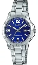 Reloj Para Mujer Casio Ltpv004d-2budf Plateado Color Del Fondo Azul Ltp-v004d-2b