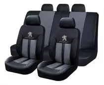 Cubreasiento Funda Ecocuero Negro Gris Peugeot Logo Bordado