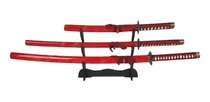 Kit 3 Espadas Katana Samurai Decoração Ornamento Red Dragon 