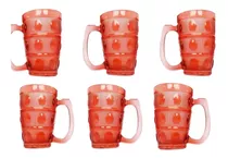 Set De Vasos Rojos Con Asa Vidrio Labrado  Grueso Importados