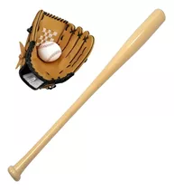 Kit Baseball Infantil 4pcs Bate Madera 63 Cm Guante Pelota