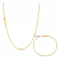 Conjunto De Corrente E Pulseira Masculina Brilhosa Ouro 18k