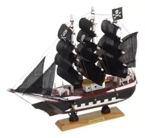 Barco Pirata Veleiro Em Madeira Decorativo 33cm