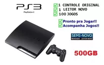 Sony Playstation 3 Slim Ps3 Play 3 500gb + 1 Controles + 500gb + Gta 5 + Fifa 19 + God Of War 3