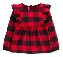 Vestido Olanes Rojo Con Negro Cuadros Para Niña.