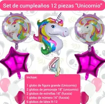 Set 12 Globos Decoración Cumpleaños Unicornio Fiestas 