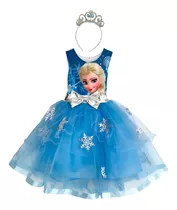 Disfraz Vestido Niña Bonito Frozen Elsa Con Diadema Fiesta