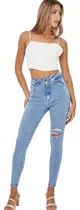 Jeans Skinny Chupin Mujer Roturas Calce Tiro Alto Elastizado