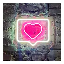 Painel Neon Led Like Curtir Instagram Branco E  Rosa 30 Cm