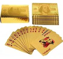 Baralho Dourado Cartas Ouro 24k Dollar Poker Jogos Truco