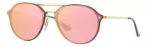 Anteojos De Sol Ray-ban Blaze Double Bridge Standard Con Marco De Injected Color Gloss Brown, Lente Pink De Plástico Espejada, Varilla Gold De Metal - Rb4292n