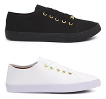 Kit Com 2 Pares Tenis Feminino Preto Branco Confortável Leve