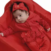 Enxoval Menina Saida De Maternidade Vermelha Kit Com 3 Peças