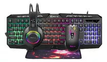 Combo Gamer Xtrike Me Teclado Mouse Auriculares Mousepad Rgb Color Del Teclado Negro