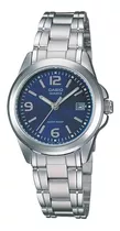 Reloj Casio Ltp-1215a-2adf Mujer 100% Original Color De La Correa Plateado Color Del Bisel Azul Color Del Fondo Azul